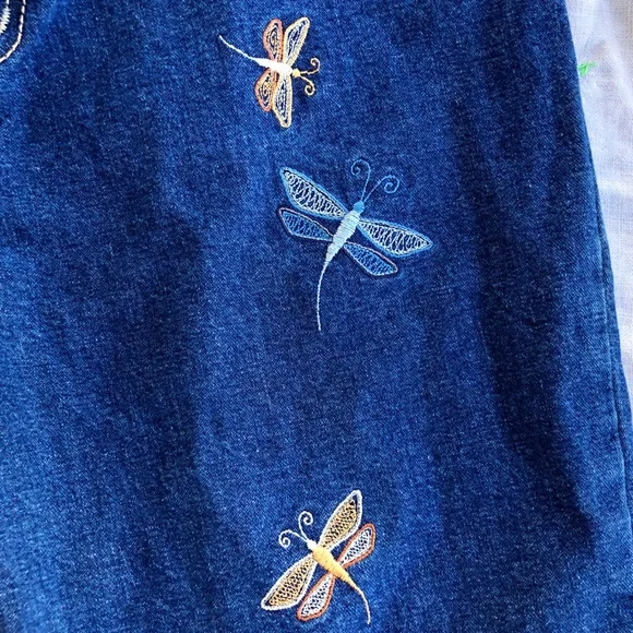 Vintage 90s embroidered denim capri pants - Picture 2 of 4